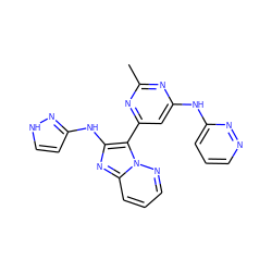 Cc1nc(Nc2cccnn2)cc(-c2c(Nc3cc[nH]n3)nc3cccnn23)n1 ZINC000095554796