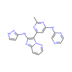 Cc1nc(Nc2cnccn2)cc(-c2c(Nc3cc[nH]n3)nc3cccnn23)n1 ZINC000095554109