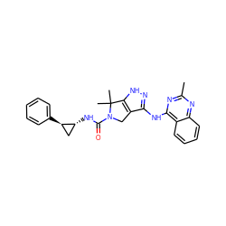 Cc1nc(Nc2n[nH]c3c2CN(C(=O)N[C@@H]2C[C@H]2c2ccccc2)C3(C)C)c2ccccc2n1 ZINC000115990501