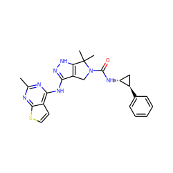 Cc1nc(Nc2n[nH]c3c2CN(C(=O)N[C@@H]2C[C@H]2c2ccccc2)C3(C)C)c2ccsc2n1 ZINC000115988933