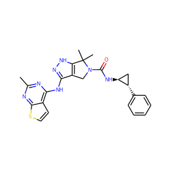 Cc1nc(Nc2n[nH]c3c2CN(C(=O)N[C@H]2C[C@@H]2c2ccccc2)C3(C)C)c2ccsc2n1 ZINC000035850182