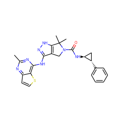 Cc1nc(Nc2n[nH]c3c2CN(C(=O)N[C@H]2C[C@@H]2c2ccccc2)C3(C)C)c2sccc2n1 ZINC000096172474