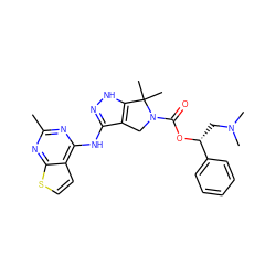 Cc1nc(Nc2n[nH]c3c2CN(C(=O)O[C@H](CN(C)C)c2ccccc2)C3(C)C)c2ccsc2n1 ZINC000117595040