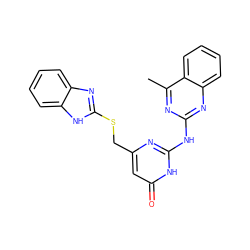 Cc1nc(Nc2nc(CSc3nc4ccccc4[nH]3)cc(=O)[nH]2)nc2ccccc12 ZINC000002288288