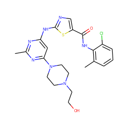 Cc1nc(Nc2ncc(C(=O)Nc3c(C)cccc3Cl)s2)cc(N2CCN(CCO)CC2)n1 ZINC000003986735