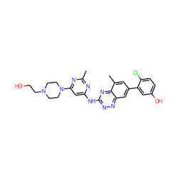 Cc1nc(Nc2nnc3cc(-c4cc(O)ccc4Cl)cc(C)c3n2)cc(N2CCN(CCO)CC2)n1 ZINC000096167810