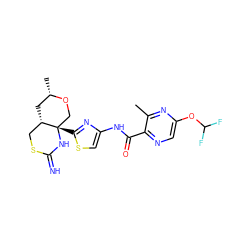 Cc1nc(OC(F)F)cnc1C(=O)Nc1csc([C@]23CO[C@@H](C)C[C@H]2CSC(=N)N3)n1 ZINC001772585080