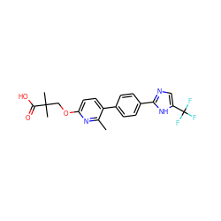 Cc1nc(OCC(C)(C)C(=O)O)ccc1-c1ccc(-c2ncc(C(F)(F)F)[nH]2)cc1 ZINC000150173851