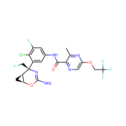 Cc1nc(OCC(F)(F)F)cnc1C(=O)Nc1cc(F)c(Cl)c([C@]2(CF)N=C(N)O[C@H]3C[C@H]32)c1 ZINC000226074380