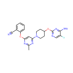 Cc1nc(Oc2ccccc2C#N)cc(N2CCC(Oc3ncc(F)c(N)n3)CC2)n1 ZINC000049033004