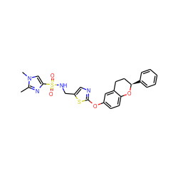 Cc1nc(S(=O)(=O)NCc2cnc(Oc3ccc4c(c3)CC[C@@H](c3ccccc3)O4)s2)cn1C ZINC000169710603