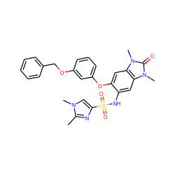 Cc1nc(S(=O)(=O)Nc2cc3c(cc2Oc2cccc(OCc4ccccc4)c2)n(C)c(=O)n3C)cn1C ZINC000653737453