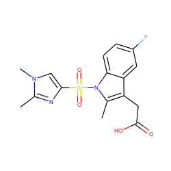 Cc1nc(S(=O)(=O)n2c(C)c(CC(=O)O)c3cc(F)ccc32)cn1C ZINC000013673923