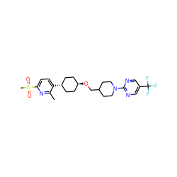 Cc1nc(S(C)(=O)=O)ccc1[C@H]1CC[C@H](OCC2CCN(c3ncc(C(F)(F)F)cn3)CC2)CC1 ZINC000261177918