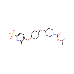 Cc1nc(S(C)(=O)=O)ccc1O[C@H]1CC[C@H](OC2CCN(C(=O)OC(C)C)CC2)CC1 ZINC000473106862