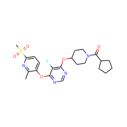 Cc1nc(S(C)(=O)=O)ccc1Oc1ncnc(OC2CCN(C(=O)C3CCCC3)CC2)c1F ZINC000299836030