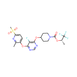 Cc1nc(S(C)(=O)=O)ccc1Oc1ncnc(OC2CCN(C(=O)O[C@@H](C)C(F)(F)F)CC2)c1F ZINC000299829757