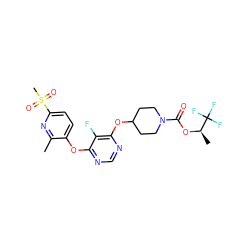 Cc1nc(S(C)(=O)=O)ccc1Oc1ncnc(OC2CCN(C(=O)O[C@H](C)C(F)(F)F)CC2)c1F ZINC000299829754