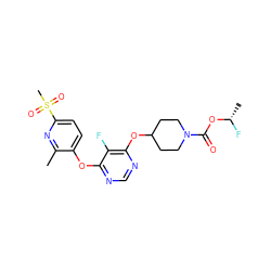 Cc1nc(S(C)(=O)=O)ccc1Oc1ncnc(OC2CCN(C(=O)O[C@H](C)F)CC2)c1F ZINC000299824196