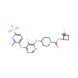 Cc1nc(S(C)(=O)=O)ccc1Oc1ncnc(OC2CCN(C(=O)OC3(C(F)(F)F)CCC3)CC2)c1F ZINC000299835611