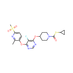 Cc1nc(S(C)(=O)=O)ccc1Oc1ncnc(OC2CCN(C(=O)SC3CC3)CC2)c1F ZINC000299827624