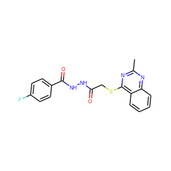 Cc1nc(SCC(=O)NNC(=O)c2ccc(F)cc2)c2ccccc2n1 ZINC000008075145