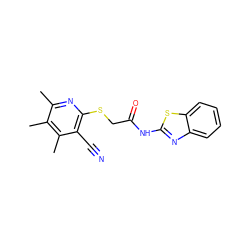 Cc1nc(SCC(=O)Nc2nc3ccccc3s2)c(C#N)c(C)c1C ZINC000008744380