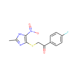 Cc1nc(SCC(=O)c2ccc(F)cc2)c([N+](=O)[O-])[nH]1 ZINC000005818056