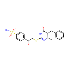 Cc1nc(SCC(=O)c2ccc(S(N)(=O)=O)cc2)[nH]c(=O)c1Cc1ccccc1 ZINC000084615676