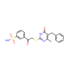 Cc1nc(SCC(=O)c2cccc(S(N)(=O)=O)c2)[nH]c(=O)c1Cc1ccccc1 ZINC000096940234