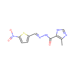 Cc1nc[nH]c1C(=O)N/N=C/c1ccc([N+](=O)[O-])s1 ZINC000015924136