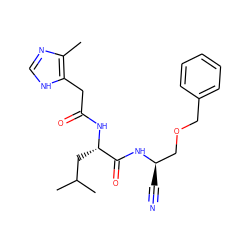 Cc1nc[nH]c1CC(=O)N[C@@H](CC(C)C)C(=O)N[C@H](C#N)COCc1ccccc1 ZINC000014972195