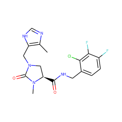 Cc1nc[nH]c1CN1C[C@@H](C(=O)NCc2ccc(F)c(F)c2Cl)N(C)C1=O ZINC000095552376