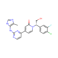 Cc1nc[nH]c1Nc1nccc(-c2ccn([C@H](CO)c3ccc(Cl)c(F)c3)c(=O)c2)n1 ZINC000144858475