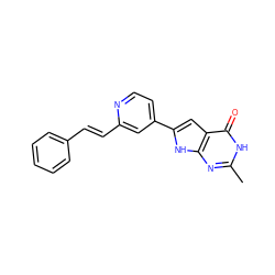 Cc1nc2[nH]c(-c3ccnc(/C=C/c4ccccc4)c3)cc2c(=O)[nH]1 ZINC000100424386