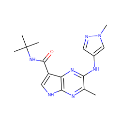 Cc1nc2[nH]cc(C(=O)NC(C)(C)C)c2nc1Nc1cnn(C)c1 ZINC000145183847