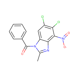 Cc1nc2c([N+](=O)[O-])c(Cl)c(Cl)cc2n1C(=O)c1ccccc1 ZINC000653692058