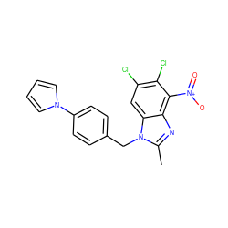 Cc1nc2c([N+](=O)[O-])c(Cl)c(Cl)cc2n1Cc1ccc(-n2cccc2)cc1 ZINC000653700541