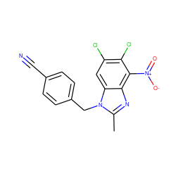 Cc1nc2c([N+](=O)[O-])c(Cl)c(Cl)cc2n1Cc1ccc(C#N)cc1 ZINC000653699470