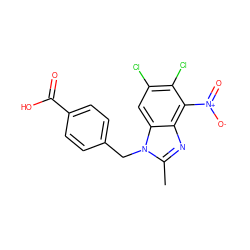 Cc1nc2c([N+](=O)[O-])c(Cl)c(Cl)cc2n1Cc1ccc(C(=O)O)cc1 ZINC000653700493