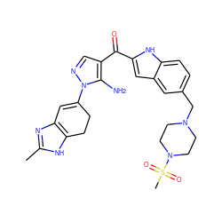 Cc1nc2c([nH]1)CCC(n1ncc(C(=O)c3cc4cc(CN5CCN(S(C)(=O)=O)CC5)ccc4[nH]3)c1N)=C2 ZINC000230505050