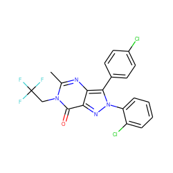 Cc1nc2c(-c3ccc(Cl)cc3)n(-c3ccccc3Cl)nc2c(=O)n1CC(F)(F)F ZINC000006717089