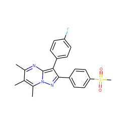 Cc1nc2c(-c3ccc(F)cc3)c(-c3ccc(S(C)(=O)=O)cc3)nn2c(C)c1C ZINC000013861596