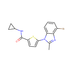 Cc1nc2c(Br)cccc2n1-c1ccc(C(=O)NC2CC2)s1 ZINC000084603868