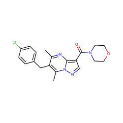 Cc1nc2c(C(=O)N3CCOCC3)cnn2c(C)c1Cc1ccc(Cl)cc1 ZINC000003045246