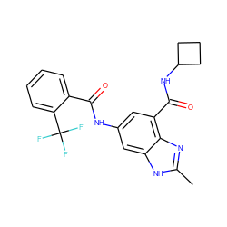 Cc1nc2c(C(=O)NC3CCC3)cc(NC(=O)c3ccccc3C(F)(F)F)cc2[nH]1 ZINC000205654686