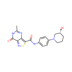 Cc1nc2c(C(=O)Nc3ccc(N4CCC[C@@H](O)C4)cc3)snc2c(=O)[nH]1 ZINC000013564105