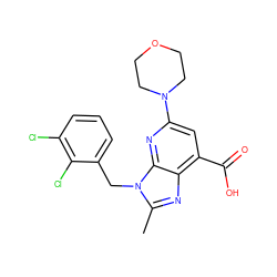 Cc1nc2c(C(=O)O)cc(N3CCOCC3)nc2n1Cc1cccc(Cl)c1Cl ZINC000096284525