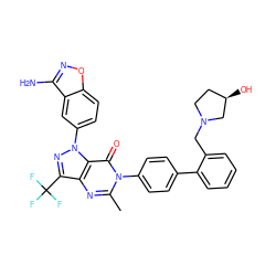 Cc1nc2c(C(F)(F)F)nn(-c3ccc4onc(N)c4c3)c2c(=O)n1-c1ccc(-c2ccccc2CN2CC[C@@H](O)C2)cc1 ZINC000014951281