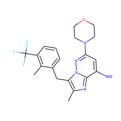 Cc1nc2c(N)cc(N3CCOCC3)nn2c1Cc1cccc(C(F)(F)F)c1C ZINC001772654301